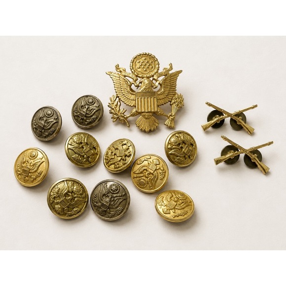 Other - Waterbury US Army Uniform Button Collection Eagle Rifles Cap Military Lot